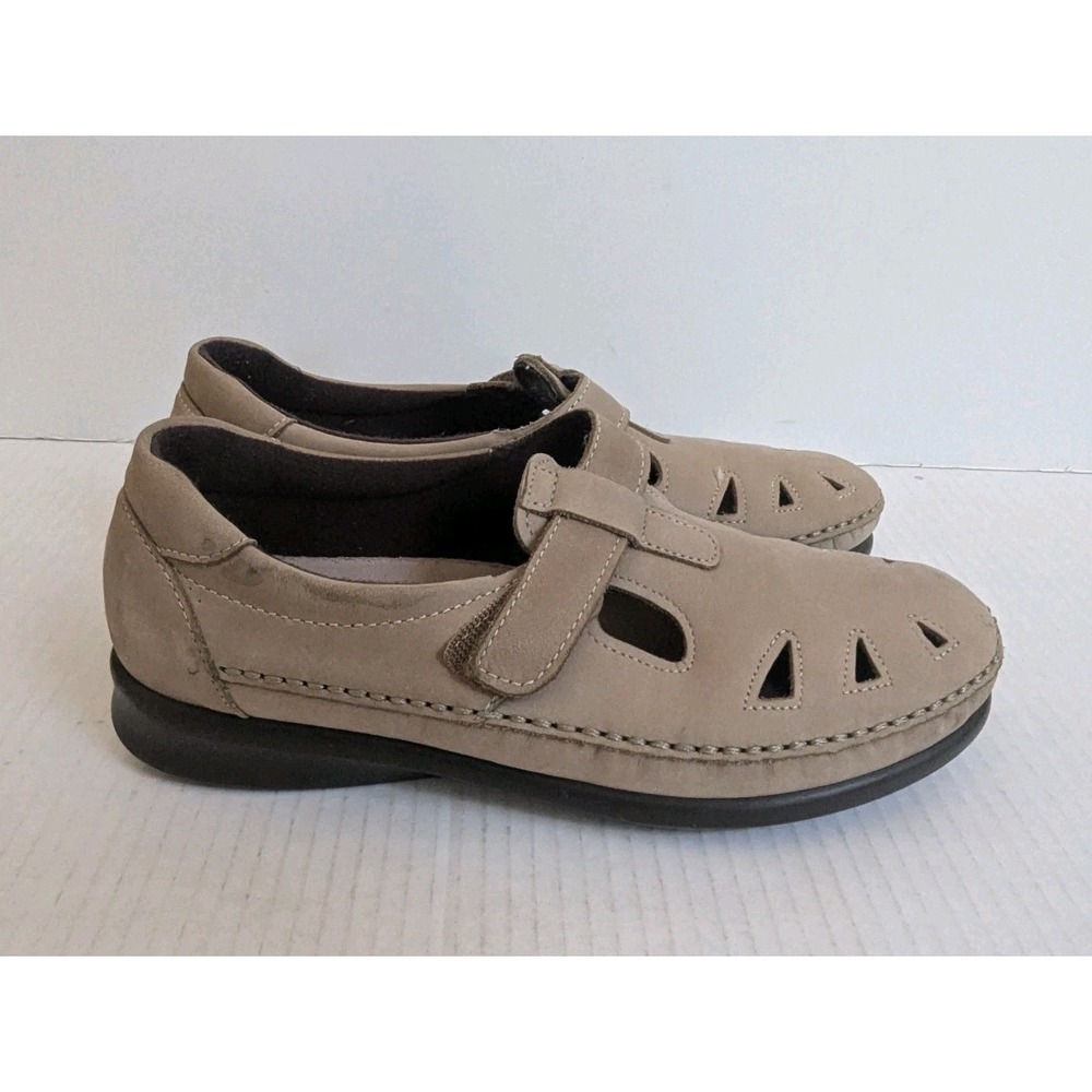SAS Roamer Mary Jane Shoes 7.5 Tripad Comfort Walking  Tan Nubuck Leather